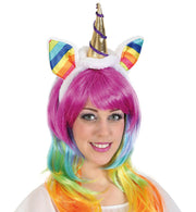narrenwelt Einhorn Haarreif mit bunten Ohren in Regenbogen Farben Kopfbedeckung Haarschmuck