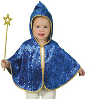 narrenwelt Kostüm Zauberer Kinder Cape Kleiner Zauberer mit Kapuze und Goldsternen Kleinkind Babykostüm Gr 86 + 92