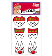 narrenwelt Glitzer Tattoo  I love Köln Haut Aufkleber mit Köln Wappen