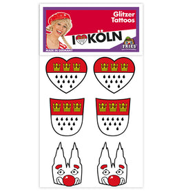 narrenwelt Glitzer Tattoo  I love Köln Haut Aufkleber mit Köln Wappen