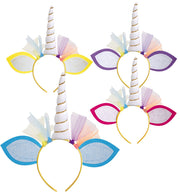 narrenwelt Einhorn Haarreif gelb mit buntem Regenbogen - Tüll und bunten Ohren Haarschmuck sortiert