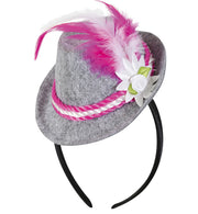 narrenwelt Minihut Bayern Hut Gaudi Fest Oktober Federn Kordel pink auf Haarreif