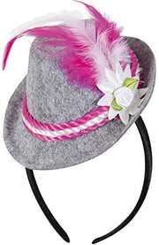 narrenwelt Minihut Bayern Hut Gaudi Fest Oktober Federn Kordel pink auf Haarreif