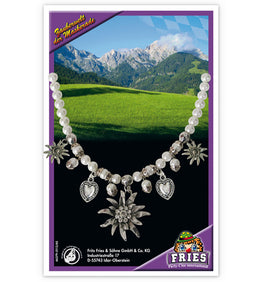 narrenwelt Dirndl Kette Edelweiß  mit Perlen Halskette Herzkette Bayern Gaudi Fest im Oktober