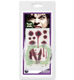 narrenwelt  Vampir - Set GID Tattoos + Vampirzähne nachtleuchtend 2tlg. Vampirset  Halloween Monster