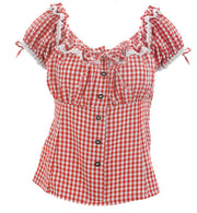 narrenwelt Bayernbluse Karobluse rot  Dirndl Bluse Damenkostüm Bayern Gaudi Wiesn Fest rot/weiß Gr. 36 - 44 Bierzelt