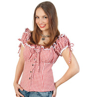 narrenwelt Bayernbluse Karobluse rot  Dirndl Bluse Damenkostüm Bayern Gaudi Wiesn Fest rot/weiß Gr. 36 - 44 Bierzelt