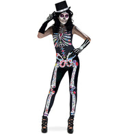 narrenwelt Jumpsuit Catrina Zombie Halloween Horror Kostüm Dia DE LOS Muertos 1tlg. mit Skelettdruck für Erwachsene S +  M