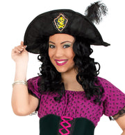 narrenwelt Hut Piratenbraut Piratenhut Edeloptik Pirat mit Goldbordüre, roter Schleife und Feder Gr. 57