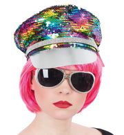 narrenwelt Schirm - Mütze mit Wendepailetten Regenbogen Farben Christopher Street Day CSD Gr. 58