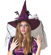 narrenwelt Hexenhut Luxus Hexe 3 Farben mit Tüllschleier, Spinnen, Rose, Feder Halloween