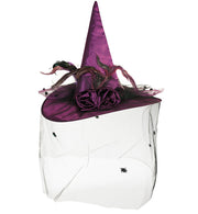 narrenwelt Hexenhut Luxus Hexe 3 Farben mit Tüllschleier, Spinnen, Rose, Feder Halloween