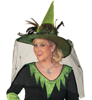 narrenwelt Hexenhut Luxus Hexe 3 Farben mit Tüllschleier, Spinnen, Rose, Feder Halloween