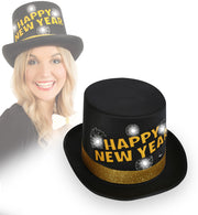 narrenwelt Zylinder  Silvester Happy New Year  blinkend  mit 4 LED ca. 60 cm