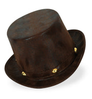 narrenwelt Zylinder Lederoptik Zylinder braun mit Goldnieten Hut Retro Gr. 59 cm