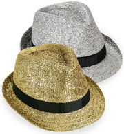 narrenwelt Trilby Gala Hut  Glitzer mit Band Damenhut Glitzer gold + silber sortiert   Gr. 58