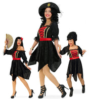 narrenwelt Kostüm Megan Damen Kleid + Gürtel Carmenlook Piratin Flamengotänzerin Renaissance wandelbares Outfit