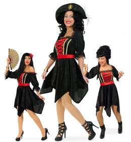 narrenwelt Kostüm Megan Damen Kleid + Gürtel Carmenlook Piratin Flamengotänzerin Renaissance wandelbares Outfit