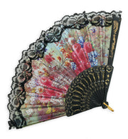 narrenwelt Fächer schwarz mit Rosen und Goldbordüre