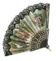 narrenwelt Fächer schwarz mit Blumen blau und Goldbordüre