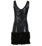 narrenwelt Kostüm Black Dress Damen Kleid Vamp mit Felloptik-Besatz Halloween Karneval Gr 34 - 40