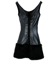 narrenwelt Kostüm Black Dress Damen Kleid Vamp mit Felloptik-Besatz Halloween Karneval Gr 34 - 40