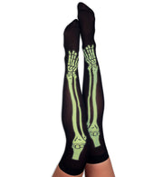 narrenwelt Overknees Skelett Strümpfe Halloween  Skelettdruck GID nachtleuchtend Horror Zombie Hexe Dracula Fasching Karneval