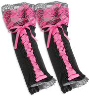 narrenwelt Armstulpen schwarz mit bunter Spitze Damen Handschuhe Fasching Karneval Kostüm Accessoires