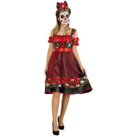 narrenwelt Kostüm Rosinda Damen Kleid mit Schürze Halloween Horror mex. Totentag tex mex Look Fasching Karneval
