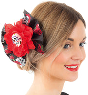 narrenwelt Haarclip Sugar Scull Mex.Totentag rote Blumen Kostüm Accessoires Halloween  tex mex Look Zombie Geisterstunde