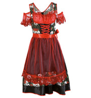 narrenwelt Kostüm Rosinda Damen Kleid mit Schürze Halloween Horror mex. Totentag tex mex Look Fasching Karneval