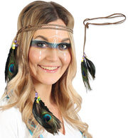narrenwelt Indianer - Haarband geflochten mit Federn und Perlen , Länge ca. 165 Einheitsgröße