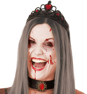 narrenwelt Diadem Angel schwarz mit Blutstein rot Krone Teufelin Vamp Halloween Darkness Cothic Königin Kostüm Accessoire