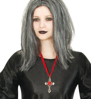 narrenwelt Gothic Kette Gothic-Kette Kreuz - Anhänger mit rotem Schmuckstein