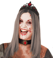 narrenwelt Diadem Angel schwarz mit Blutstein rot Krone Teufelin Vamp Halloween Darkness Cothic Königin Kostüm Accessoire