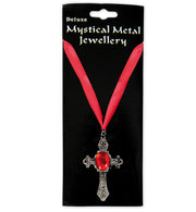 narrenwelt Gothic Kette Gothic-Kette Kreuz - Anhänger mit rotem Schmuckstein