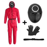 narrenwelt Kostüm Kostüm Cosplay  Set rot Overall + Gürtel +  Handschuhe + Maske Anzug Karneval Gr.  M