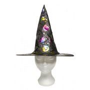 narrenwelt Hexenhut klein Kinder Hexen Hut mit Metallic-Glanz-Print f.. Kinder Popup 35cm hoch Ø38,5cm Halloween