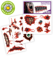 narrenwelt Hautaufkleber Horror Halloween Tattoo selbsthaftend  Zombie Narbe Wundentattoo Horrorwunde Horrornarbe sortiert