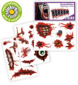 narrenwelt Hautaufkleber Horror Halloween Tattoo selbsthaftend  Zombie Narbe Wundentattoo Horrorwunde Horrornarbe sortiert