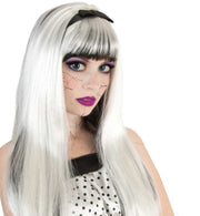 narrenwelt Perücke Scary Lucy SE PB mit schwarzer Schleife Halloween  Horror Zombie Hexe Dracula Fasching