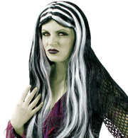 narrenwelt Perücke Hexe Halloween mit nachtleuchtenden Strähnen schwarz/silber Universalgröße