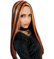 narrenwelt Perücke Hexe Vamp SE schwarz/orange Langhaar Halloween Horror Fasching Kostüm Accessoire