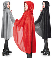 narrenwelt Kostüm Glamour Cape glänzend schwarz mit fließender Kapuze PB 1tlg Party Umhang Halloween Unisex
