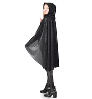 narrenwelt Kostüm Glamour Cape glänzend schwarz mit fließender Kapuze PB 1tlg Party Umhang Halloween Unisex