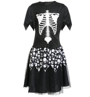 narrenwelt Kostüm Skeleton Girl Kleid mit Tüllrock + Leggings Halloween Skelett Set Mädchen Teenie Größe 140