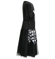 narrenwelt Kostüm Skeleton Girl Kleid mit Tüllrock + Leggings Halloween Skelett Set Mädchen Teenie Größe 140