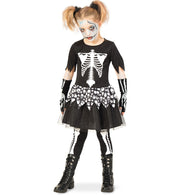 narrenwelt Kostüm Skeleton Girl Kleid mit Tüllrock + Leggings Halloween Skelett Set Mädchen Teenie Größe 140