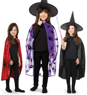 narrenwelt Kostüm Halloween Cape Kinder Umhang mit Spinnendruck 1 tlg. lila  Gr 128/140