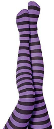 narrenwelt Ringelstrumpfhose Damen Strumpfhose geringelt Halloween Gothic Punk lila